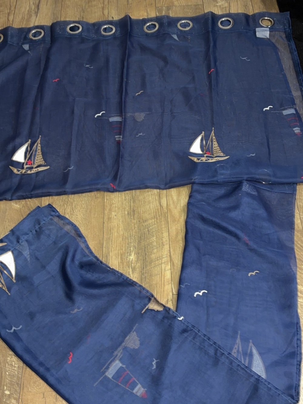 Navy Sailboat Sheer Grommet-Top Curtain Panel
